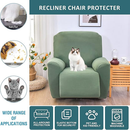 NILUOH Stretch Recliner Cover 4 Pieces Electric Power Lift Recliner Chair Cover Reclining Couch Cover Anti-Slip Fitted Furniture Protector with Side Pocket
