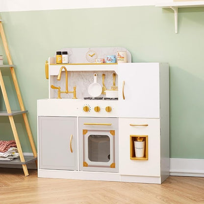 Teamson Kids - Wooden Play Kitchen Set for Kids, Children Toddler Kitchen Playset, Pretend Toy Kitchen Sets for Kids Ages 4-8, Versailles Play Kitchen with Cookware Accessories - White