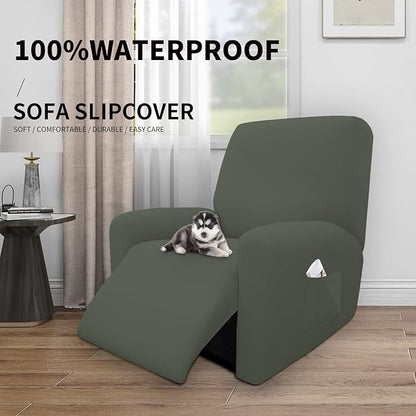 Easy-Going 100% Dual Waterproof Recliner Cover Stretch Soft Couch Cover for Dogs, Sofa Slipcover for Recliner Couch Leakproof Furniture Protector for Kids, Pets Grayish Green