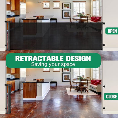 110 Inch Extra Wide Baby Gate for Large Openings Retractable Baby Gates Indoor Outdoor Extra Long Baby Gates for Doorways Large Retractable Dog Gate for Stairs Deck Gates for Dogs Indoor Pet Gate