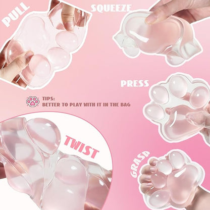 Large Cat Paw Taba Squishy Big Squeeze Toys 5-inch Clear Pink Cute Fufu Squishy Sensory Stress Relief Fidget Toys for Party Favors Sensory Anxiety Toys for Adults (Transparent Pink)