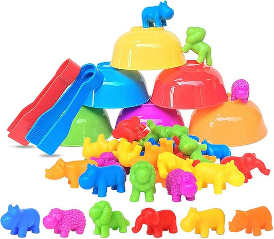 Counting Animals Matching Games Color Sorting Stacking Toys with Bowls Preschool Learning Activities Educational Sensory STEM Toy Daycare Sets Gift for Toddlers Kids Boys Girls Aged 3+ Year Christmas