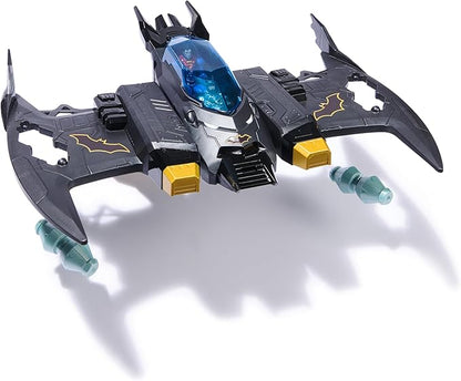 DC Comics, Metal Force Transforming Batwing, 2-in-1 Playset, Includes Batman and Superman Figures, with Projectiles and Character Cards, Kids Toy for Boys and Girls Ages 4+