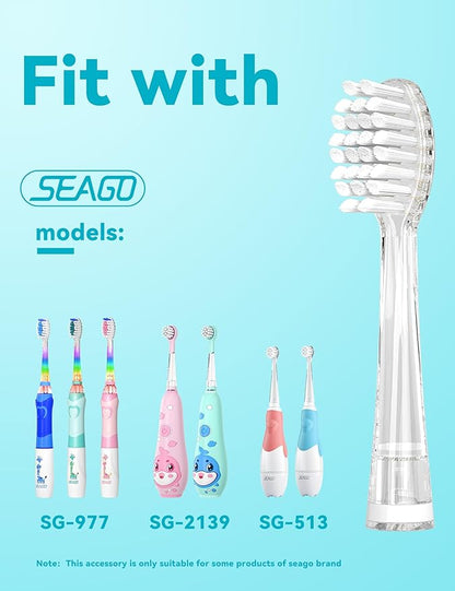 Seago Baby and Kids Electric Toothbrush Replacement Heads SG-923 for 977，513, 2139 - Pack of 4