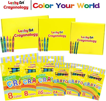Lucky Art 20 Sets of 5 Packs (100 count) Jumbo Size Crayons - Mini Crayon Packs Non-Toxic Crayons; Crayons in bulk for Kids Party Favors, School Supplies for Teachers & Travel Crayons