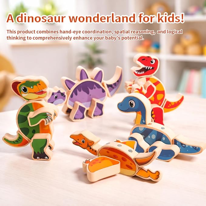 INIFEIDALA Wooden Magnetic Take Apart Dinosaur Building Blocks, Build Your Own Dinosaur Playset, STEM Montessori Educational Toy for Fine Motor Skills, Birthday Gift for 3-6 Year Old Boys Girls