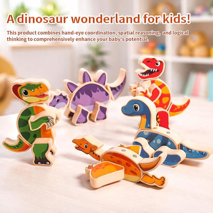 INIFEIDALA Wooden Magnetic Take Apart Dinosaur Building Blocks, Build Your Own Dinosaur Playset, STEM Montessori Educational Toy for Fine Motor Skills, Birthday Gift for 3-6 Year Old Boys Girls