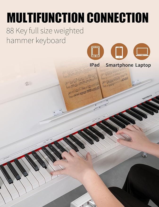 UISCOM 88 Key Weighted Home Digital Piano- Wooden Desk Electric Piano Transforms Between Desk and Vanity - Progressive Hammer-Action Keyboard, Perfect for Beginners with MIDI-White