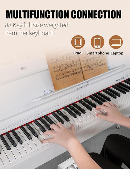 UISCOM 88 Key Weighted Home Digital Piano- Wooden Desk Electric Piano Transforms Between Desk and Vanity - Progressive Hammer-Action Keyboard, Perfect for Beginners with MIDI-White