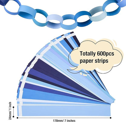 CHRORINE 600Pcs Colorful Paper Chains Strips for Birthday Party Decorations DIY Crafts Supplies (Blue, 1 x 7.08 inches)