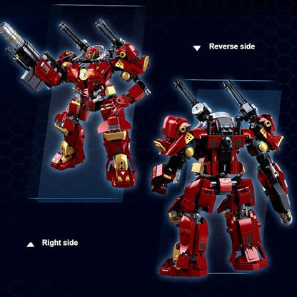 DAHONPA Red Warrior Transforming Mech Building Blocks Set, Assembly Mecha Robot Model Kit (588+ pcs) City MechWarrior Toy Christmas Birthday Gifts for Adults and Kids