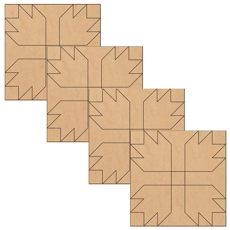 Set of 4 Maple Leaf Coaster Unfinished Barn Quilt Wooden Sign, Country Decor Canvas Quilts Blocks (3 inches, Bear Paw)