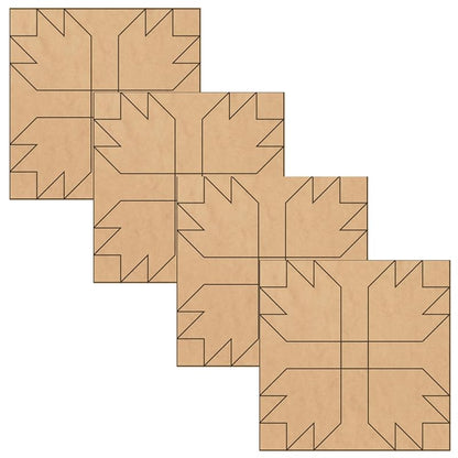 Set of 4 Maple Leaf Coaster Unfinished Barn Quilt Wooden Sign, Country Decor Canvas Quilts Blocks (3 inches, Bear Paw)
