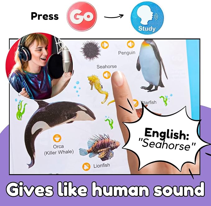 ZeenKind English Words Sound Book for Kids Toddlers 2,3,4,5,6 Years Old, 300+ Words Talking Interactive Audio Books for Early Learning English, and Educational Electronic Toy