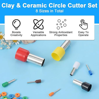40Pcs Polymer Clay Cutters Set with Storage Case, 8 Sizes Round Circle Shape Clay Cutters Molds for Jewelry Making, Pottery, Baking, DIY Crafts (Multi-Color)