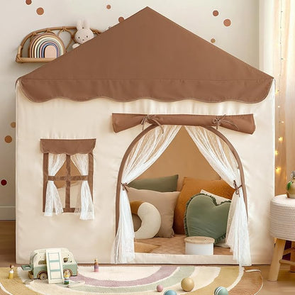 Kids Play Tent with Double Door Children's Playhouse Tents - Portable Fantasy Adventure Castle for Boys and Girls, Kids Tent with Mat, House Toys for Boys Girl Birthday, Christmas House Gift