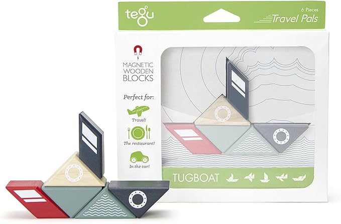 6 Piece Tegu Travel Pal Magnetic Wooden Block Set, Tugboat