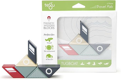 6 Piece Tegu Travel Pal Magnetic Wooden Block Set, Tugboat