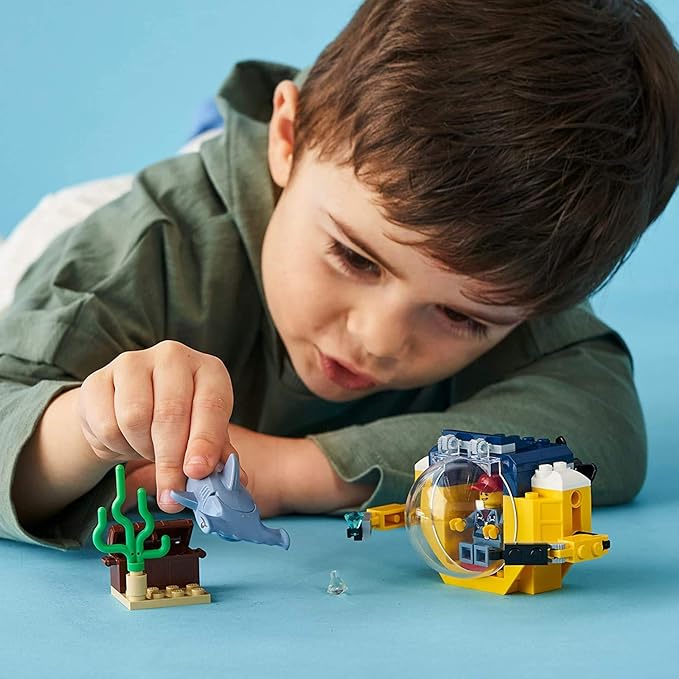 LEGO City Ocean Mini-Submarine 60263, Underwater Playset, Featuring a Toy Submarine, Pirate Treasure Chest, Hammerhead Shark Figure and a Pilot Minifigure, Great Gift for Kids (41 Pieces)