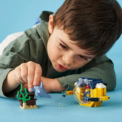 LEGO City Ocean Mini-Submarine 60263, Underwater Playset, Featuring a Toy Submarine, Pirate Treasure Chest, Hammerhead Shark Figure and a Pilot Minifigure, Great Gift for Kids (41 Pieces)