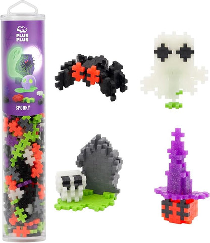 PLUS PLUS 240 Piece Interlocking Building Blocks for Kids, Open Ended Connecting Toys, STEM Bin Classroom Mini Manipulatives - Spooky Mix Play Tube