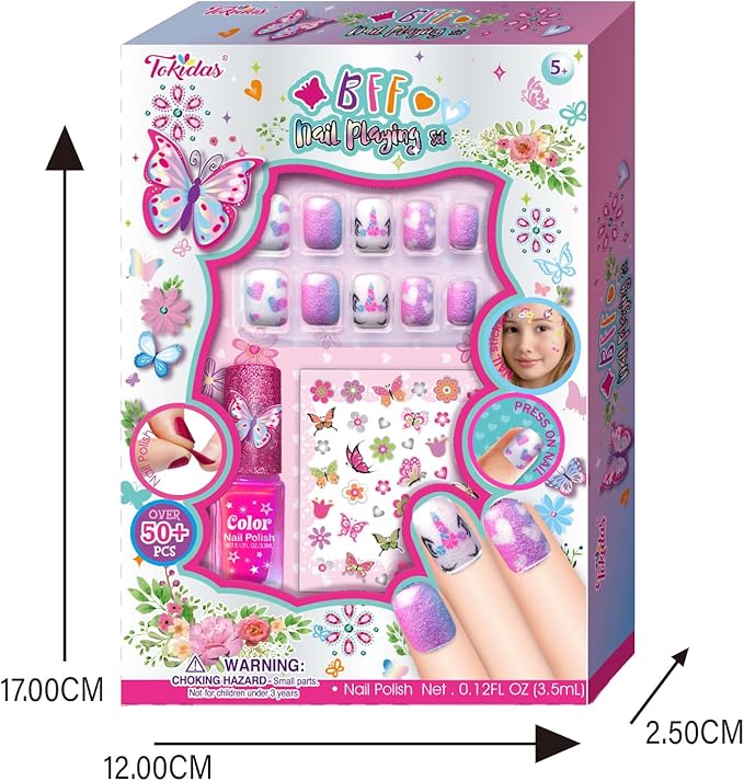 BFF Nail Playing Set Press On Nails Scented Nail Polish Nail Stickers Kids Toys for Birthday Gifts Ages 5+