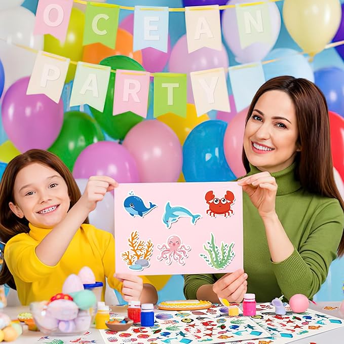 JULBEAR 300 Pieces Ocean Sea Animal Foam Stickers Bulk Self-Adhesive Tropical Fish Sea Creature Stickers Sea Turtles for Arts Crafts Ocean Theme Party Favors Decoration Home DIY Supplies
