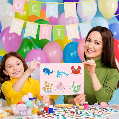 JULBEAR 300 Pieces Ocean Sea Animal Foam Stickers Bulk Self-Adhesive Tropical Fish Sea Creature Stickers Sea Turtles for Arts Crafts Ocean Theme Party Favors Decoration Home DIY Supplies