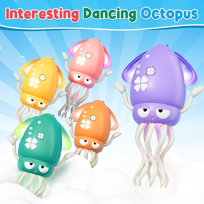 Dancing Squid Baby Toy, Infant Tummy Time Toys for 3-6 Months, Interactive Crawling Octopus with Music & Lights for 6-12, 12-18 Learning Walking Toy for Toddlers 1 Year Old Boys Girls Birthday Gifts