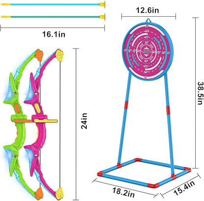 2 Pack Kids Bow and Arrow Set with LED Flash Lights, 14 Suction Cup Arrows and Standing Target-Perfect Indoor and Outdoor Archery Set Toy Gift for Boys and Girls Ages 4-12