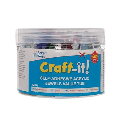 Baker Ross AW976 Self Adhesive Acrylic Jewels Value Tub - Pack of 800, Arts and Crafts for Kids