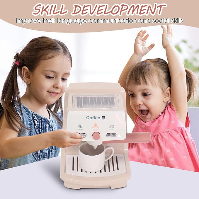 Toy Coffee Maker for Kids, Kids Coffee Playset, Pretend Play Coffee Maker Set, Light and Sound, for Toddler Girls and Boys, Aged 3 4 5 6