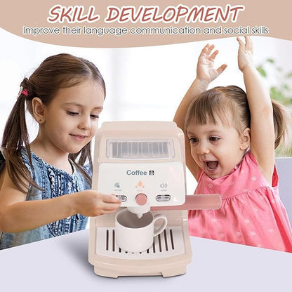 Toy Coffee Maker for Kids, Kids Coffee Playset, Pretend Play Coffee Maker Set, Light and Sound, for Toddler Girls and Boys, Aged 3 4 5 6