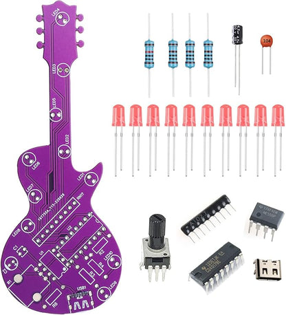 Beginner Learn to Solder Fun Kit :Guitar Shaped LED flashing adjustable speed Soldering Kits DIY Electronics Projects