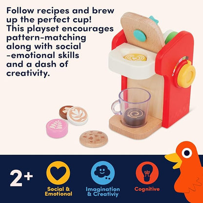Battat Education – Wooden Barista Playset – Toy Coffee Maker & Accessories with Realistic Sounds(22 Pieces) – Pretend Play Toy – Play Kitchen Toys – 2 Years + – Mini Barista