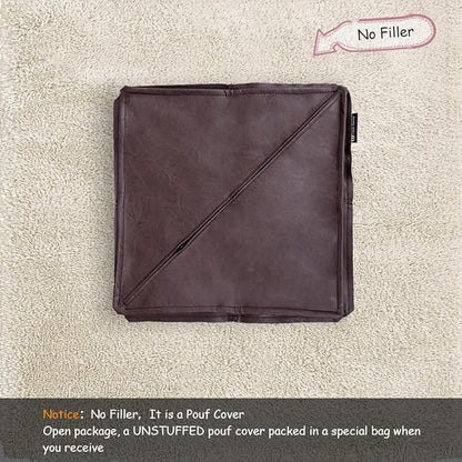 Louis Donné 18 inch Unstuffed Pouf Ottoman Faux Leather Pouffe Floor Chair Waterproof Foot Rest for Living Rooms Bedrooms & Kids Room or House Warming & Wedding Gifts (Brown Coffee, Square)Only Cover
