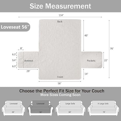 White Loveseat Couch Cover 2 Cushion Sofa, Water-Repellent Sofa Slipcover for Loveseat, Machine Washable Love Seat Quilted Couch Covers, Pet Friendly Loveseat Slipcovers (Loveseat 56", White)