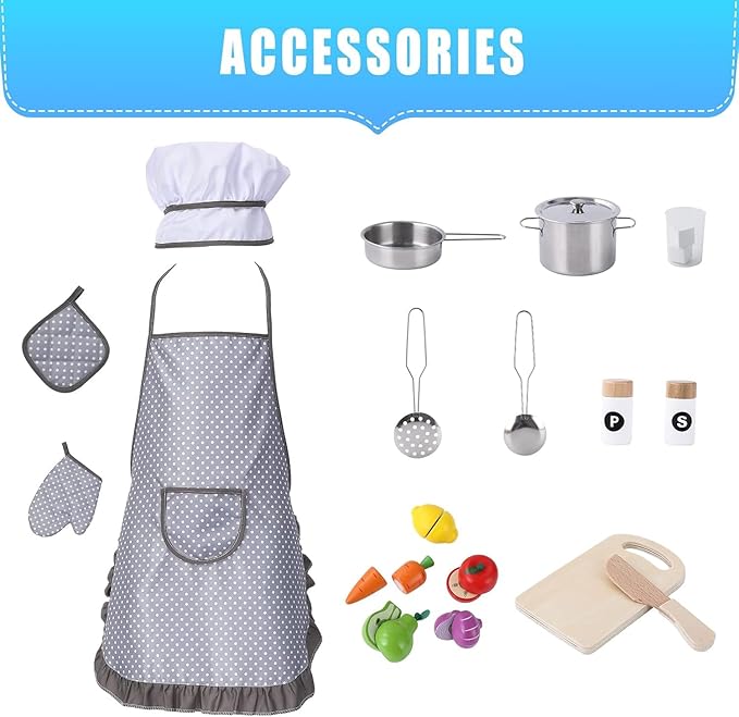 Play Kitchen for Kids, Wooden Play Kitchen with Toy Storage System, Toy Kitchen Set with Plenty of Play Features, Gift for Ages 3+,White