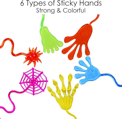 48 Pack Sticky Hands Party Favors, 6 Types Goodie Bag Stuffers, Teacher Treasure Box Prizes, Classroom Rewards, Piñata Fillers, Bulk Party Favors Gift for Boys Girls (Random Color)