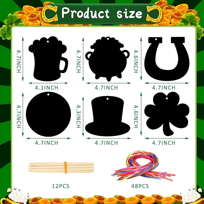 JULMELON 36 PCS St Patricks Day Scratch Art for Kids, St. Patrick’s Day Crafts for Kids Rainbow Color Magic Scratch Paper Cards Shamrock Hanging Ornaments DIY Crafts Decorations Party Favors