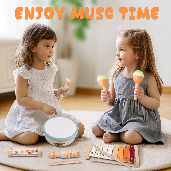 Baby Musical Instruments Sets, Montessori Wooden Percussion Educational Musical Toys for Toddlers, Xylophone Preschool Learning Activities Birthday Gifts for Boys Girls