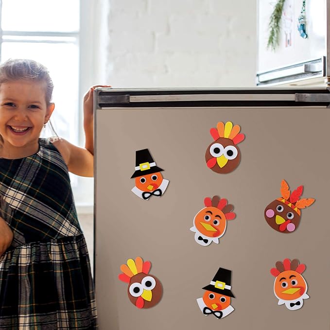 12 Pieces Thanksgiving Turkey Head Magnet Craft Kit Self-Adhesive DIY Turkey Craft Kit Festive Fall Thanksgiving Party Game School Home Activities and Refrigerator Decoration Supplies for Kids Adults