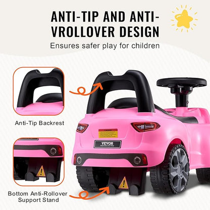 VEVOR Ride On Push Car for Toddlers, Ages 19+ Months, Ride Racer, Sit to Stand Toddler Ride On Toy, Kids Ride On Car with Music Steering, Horn & Under Seat Storage, Ride On Toy for Boys Girls, Pink