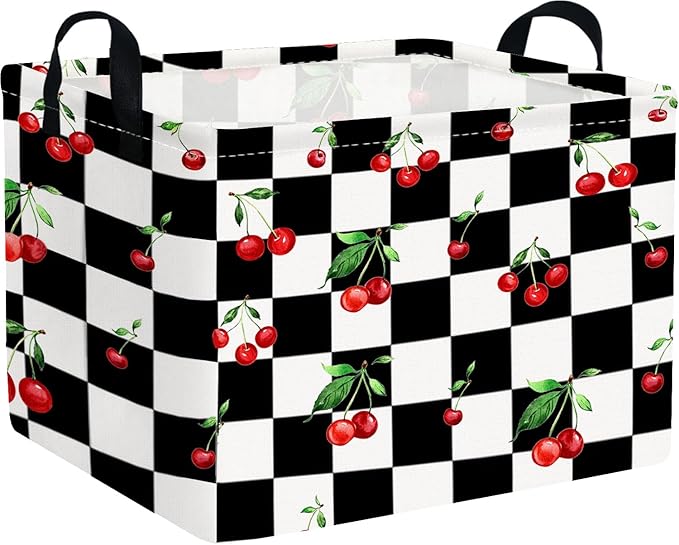 Rectangular Cherry baskets,Racing flag basket,Kids Storage Bins,Waterproof Collapsible Storage Bin,Toy Storage Bin,Cute Organizer Box,Book baskets,Girl room Decor(Cherry)