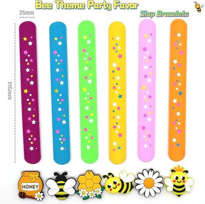 Bee Theme Slap Bracelets Party Favors- Bee Silicone Wristbands (6pack) for Boys&Girls Birthday&Bee Theme Party Supplies Carnival Prizes Suit Classroom Exchanging Gifts