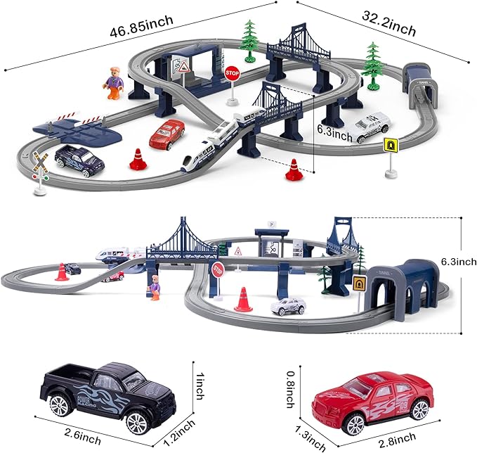 Train Sets for Boys 4-7, 66 Pcs Battery Operated Train Set with Tracks(Magnetic Connection), Compatible with Thomas, Brio, Chuggington, Gifts for 3 4 5 6 Years Old (City)