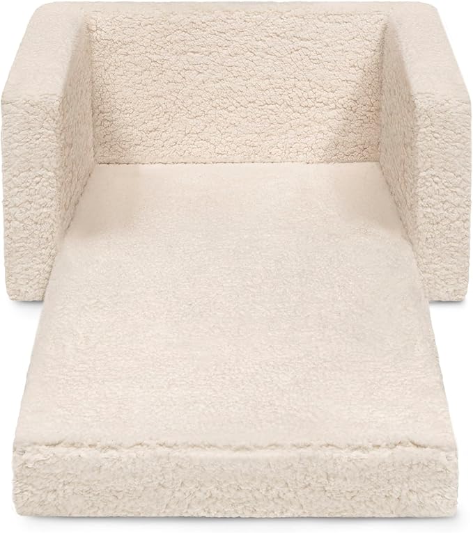 Delta Children Cozee Flip-Out Sherpa 2-in-1 Convertible Chair to Lounger for Kids, Cream
