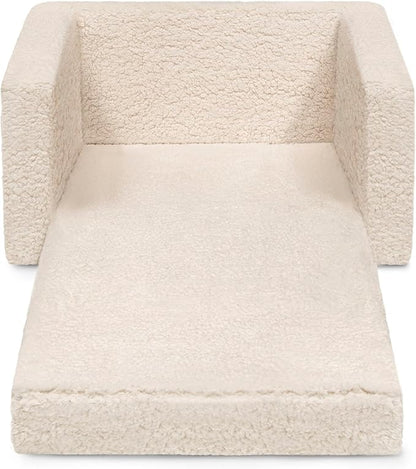 Delta Children Cozee Flip-Out Sherpa 2-in-1 Convertible Chair to Lounger for Kids, Cream