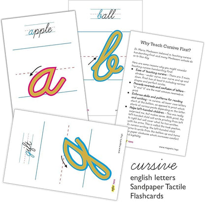 MFM Toys Sandpaper Tactile English Letters Flashcards (Cursive (Lowercase)) Montessori Lower Case Cursive Sandpaper Letters