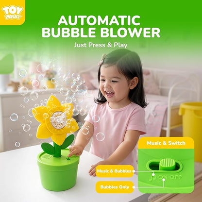 TOY Life Daisy Bubble Machine with LED Lights and Music, Automatic Bubble Maker for Indoor Outdoor Birthday Parties, Easter, Wedding, Portable Battery Operated Bubbles Blower Gift for Girls Boys